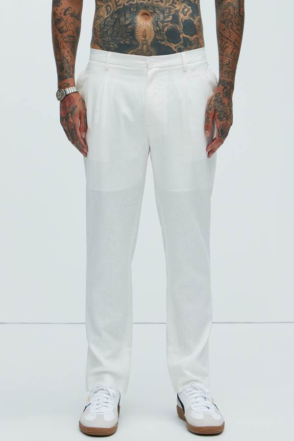 White Fashion Nova Bahamas Pleated Linen Men Pants USA | 127489YDM