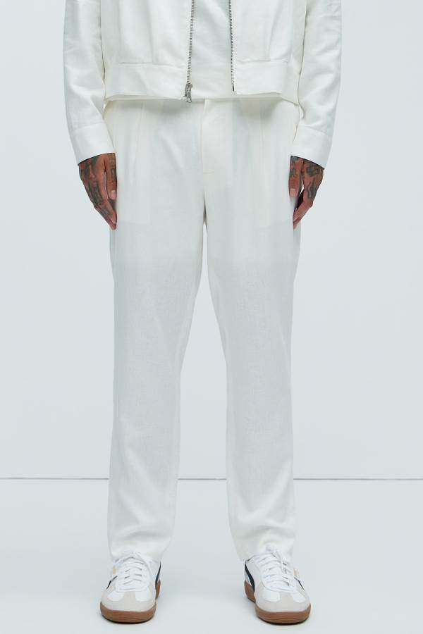 White Fashion Nova Bahamas Pleated Linen Men Pants USA | 127489YDM