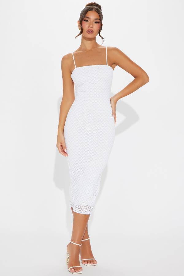 White Fashion Nova Beachy Bliss Crochet Midi Women Dress USA | 538021SBZ