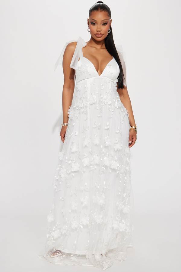 White Fashion Nova Blossom Chiffon Maxi Women Dress USA | 157903JEQ