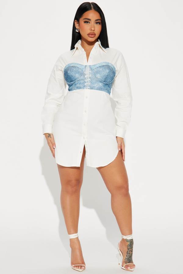 White Fashion Nova Brianna Shirt Mini Women Dress USA | 749560KCU