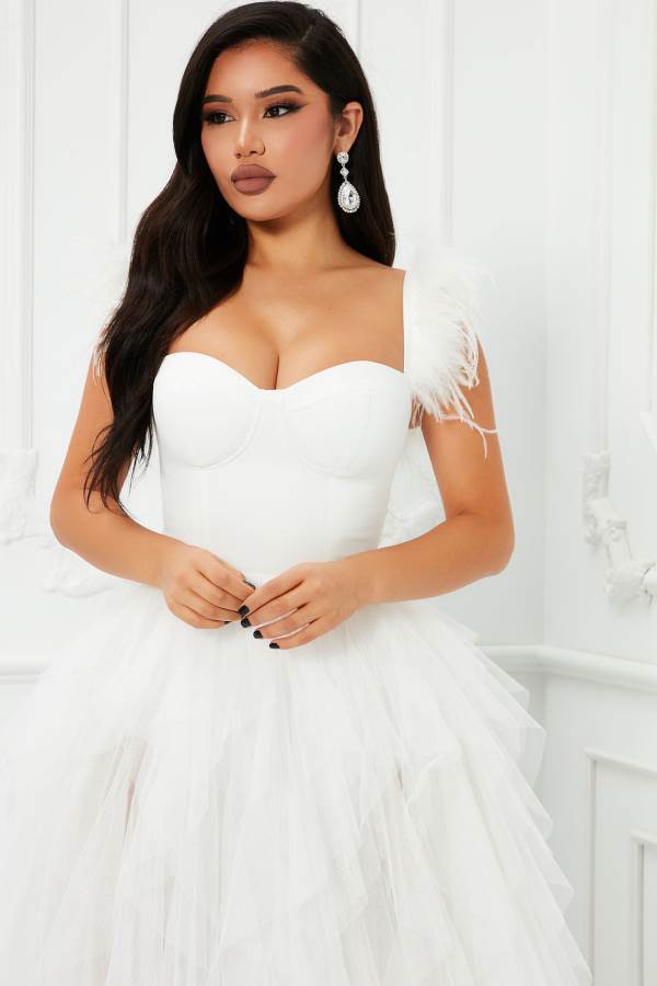 White Fashion Nova Camilla Tulle Maxi Women Dress USA | 523674ZQJ