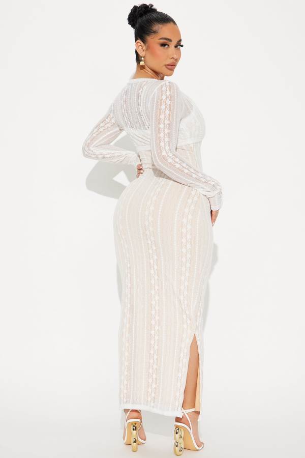 White Fashion Nova Chelsi Lace Maxi Set Women Dress USA | 428935NVE