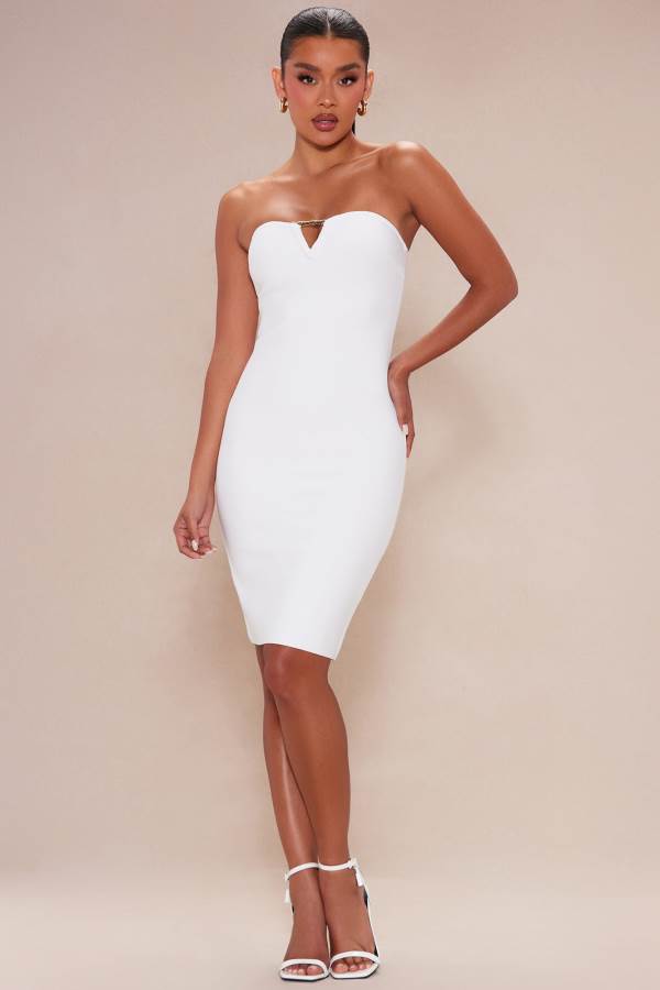 White Fashion Nova Clara Bandage Midi Women Dress USA | 789364GIB