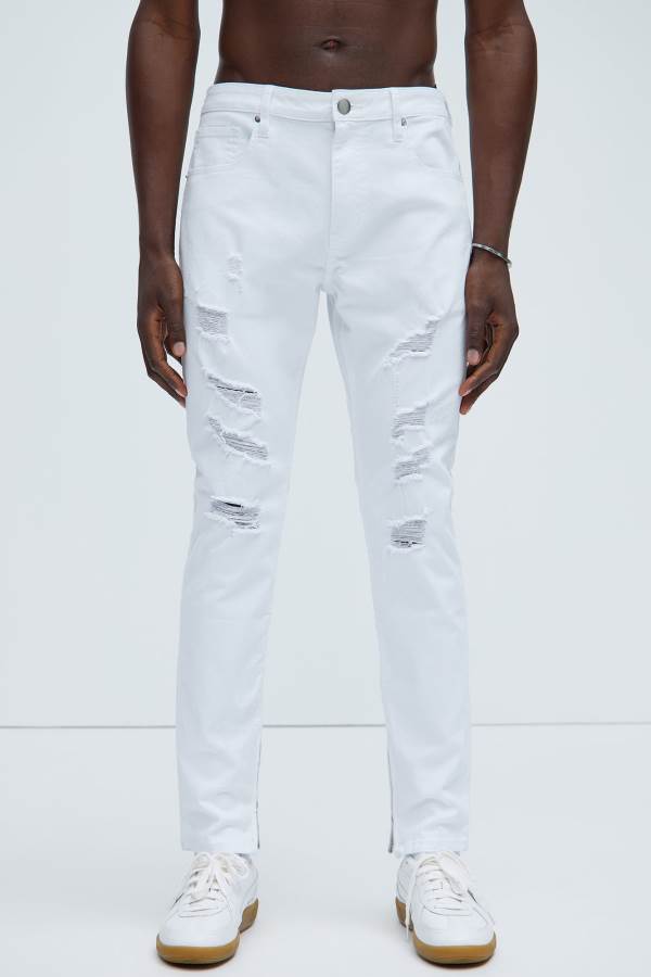 White Fashion Nova Crater Skinny Destroyed Men Jeans USA | 021765WXV