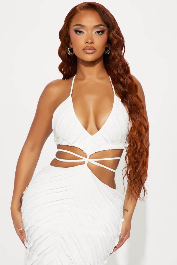 White Fashion Nova Days In Paradise Textured Maxi Women Dress USA | 123074KRW