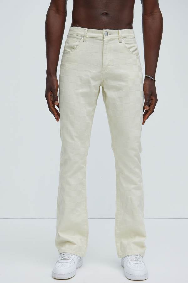 White Fashion Nova Deprime Stacked Slim Flare Men Pants USA | 219457DTP