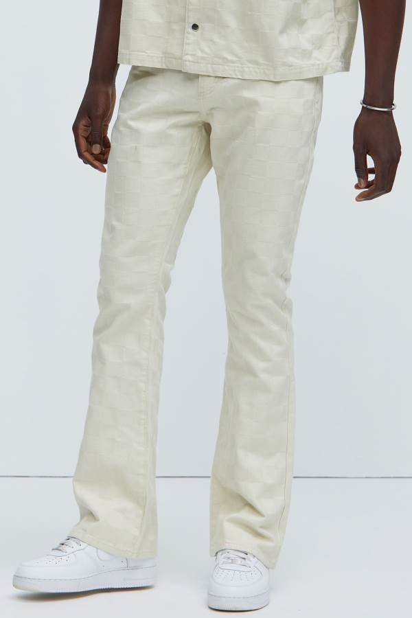 White Fashion Nova Deprime Stacked Slim Flare Men Pants USA | 219457DTP