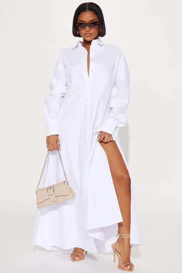 White Fashion Nova Eleanor Shirt Maxi Women Dress USA | 182375AEN