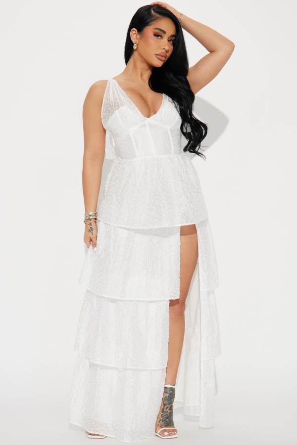 White Fashion Nova Elizabeth Chiffon Maxi Women Dress USA | 659280GDW