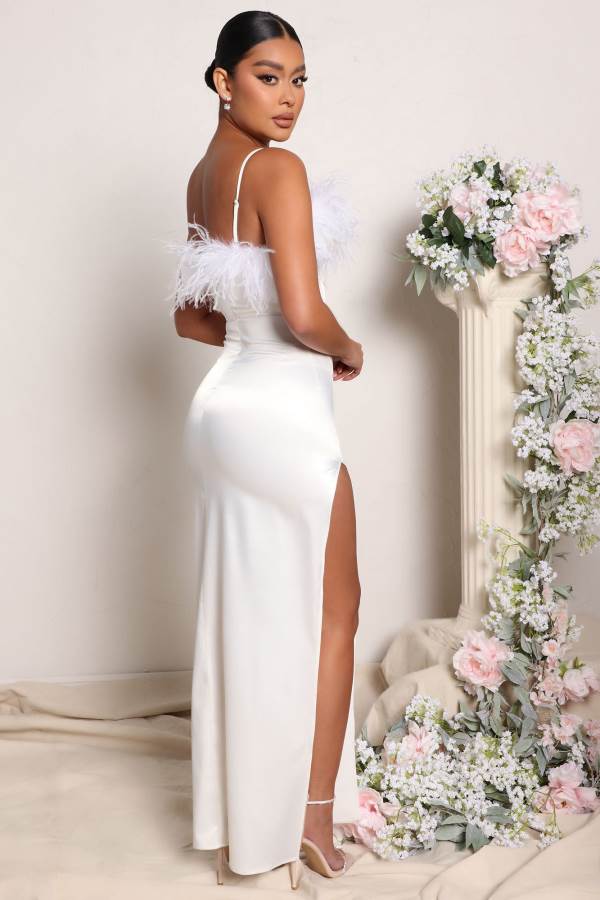 White Fashion Nova Evening Soiree Satin Maxi Women Dress USA | 075143VUY