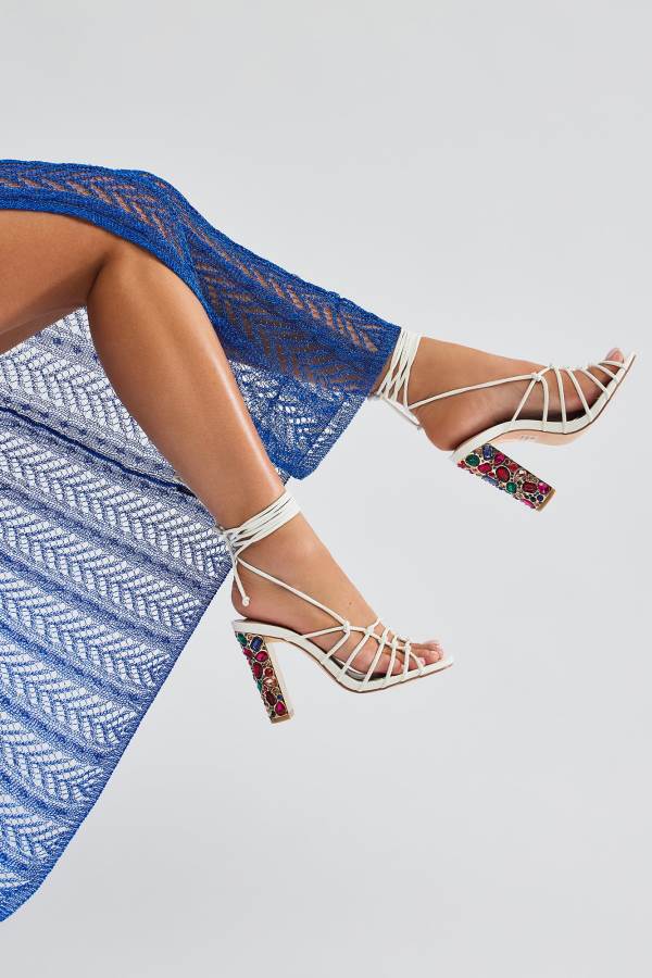 White Fashion Nova Find Out Wrap Up Heeled Women Sandals USA | 849105MSD