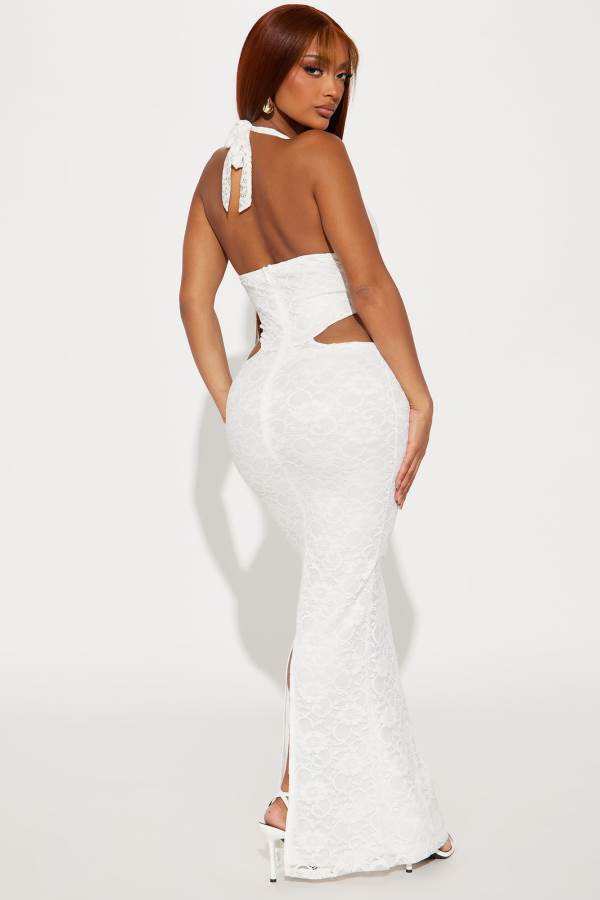 White Fashion Nova Fiorella Lace Maxi Women Dress USA | 173896JLE