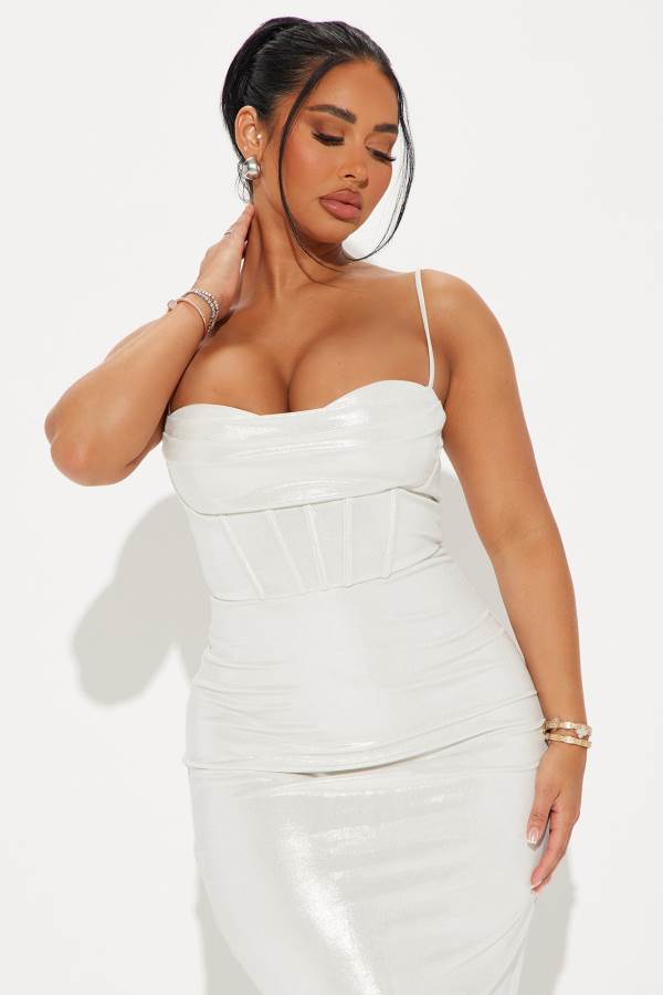 White Fashion Nova Georgia Metallic Maxi Women Dress USA | 071924SMJ