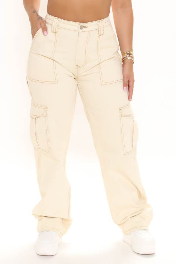 White Fashion Nova Give Me A Break Cargo Carpenter Women Jeans USA | 013578FTS