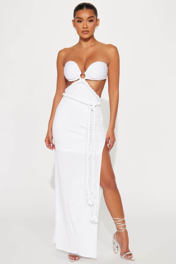 White Fashion Nova Goddess Mentality Maxi Women Dress USA | 637158NOP