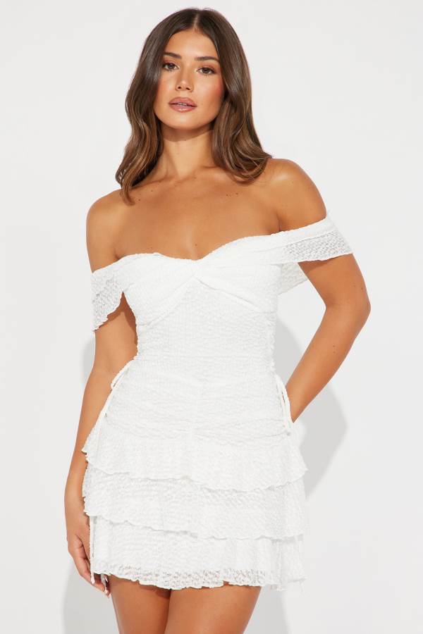 White Fashion Nova Harper Textured Mini Women Dress USA | 498125KEA