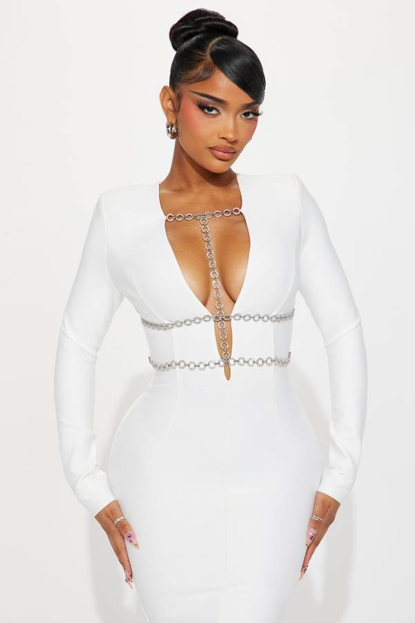 White Fashion Nova Kaia Bandage Midi Women Dress USA | 759021COE