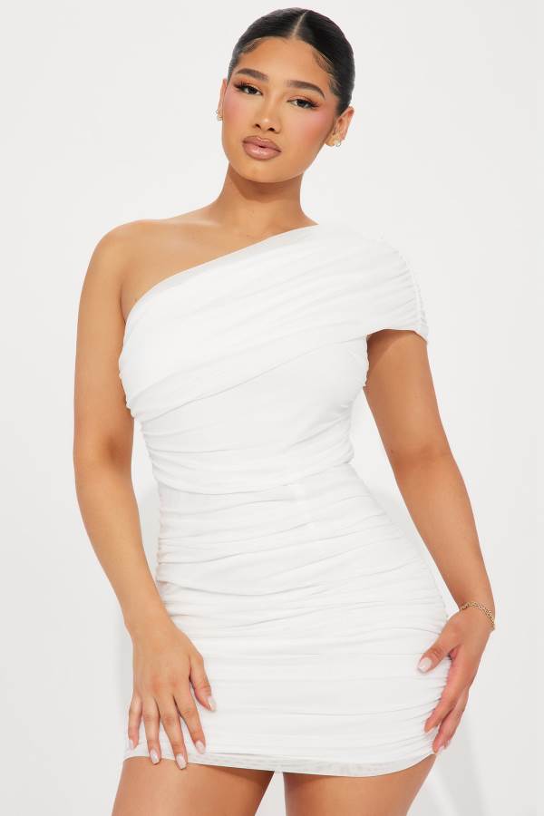 White Fashion Nova Kendall Mesh Mini Women Dress USA | 756840MSV