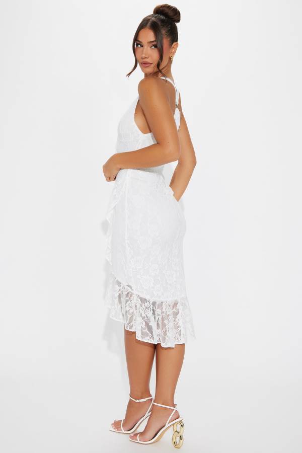 White Fashion Nova Lillie Lace Midi Women Dress USA | 795840ZIJ