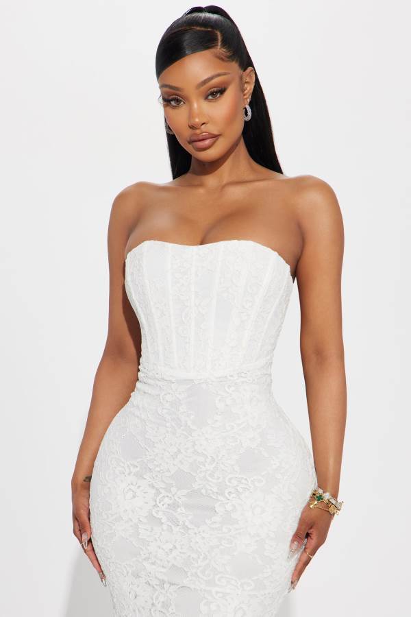 White Fashion Nova Linnea Lace Maxi Women Dress USA | 704125HDJ