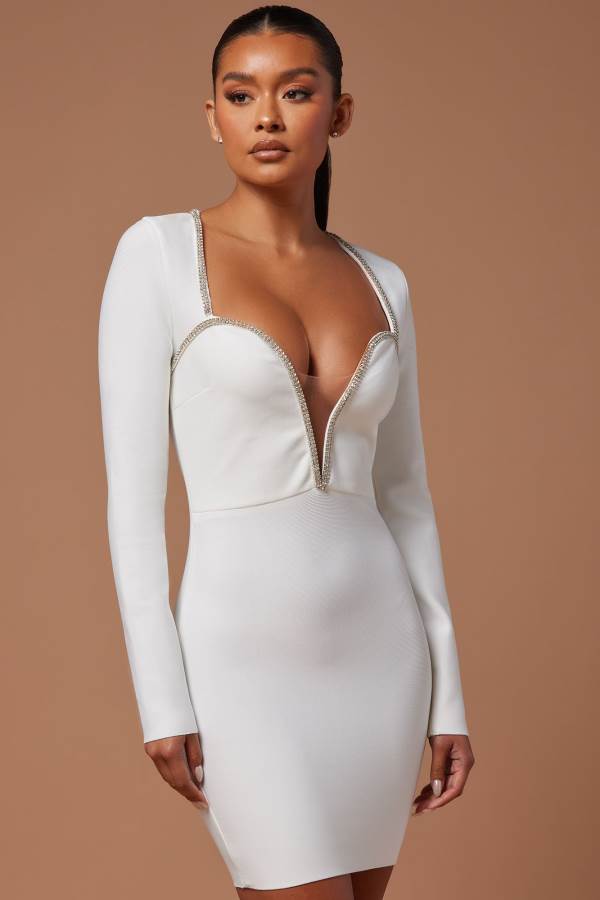 White Fashion Nova London Lights Bandage Mini Women Dress USA | 586297XDB