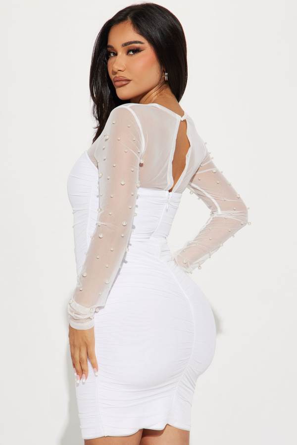 White Fashion Nova Maia Mesh Mini Women Dress USA | 163459QJG