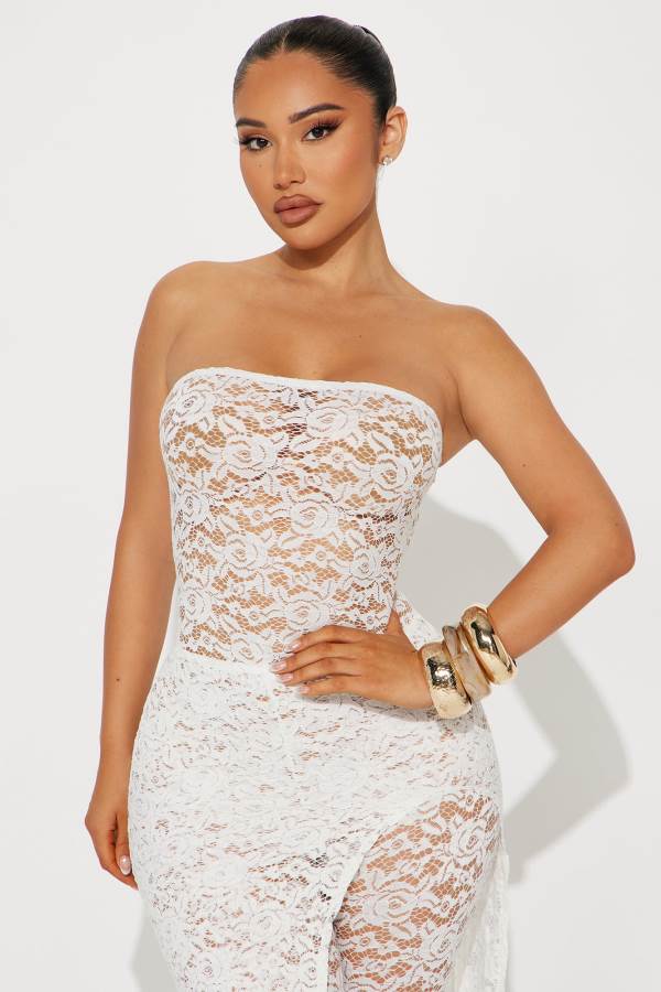 White Fashion Nova Meredith Lace Maxi Set Women Dress USA | 546823CYV