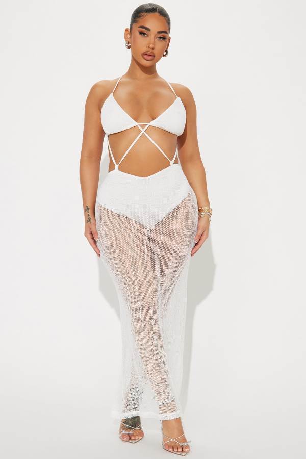 White Fashion Nova Miami Summer Crochet Maxi Women Dress USA | 790256SKZ