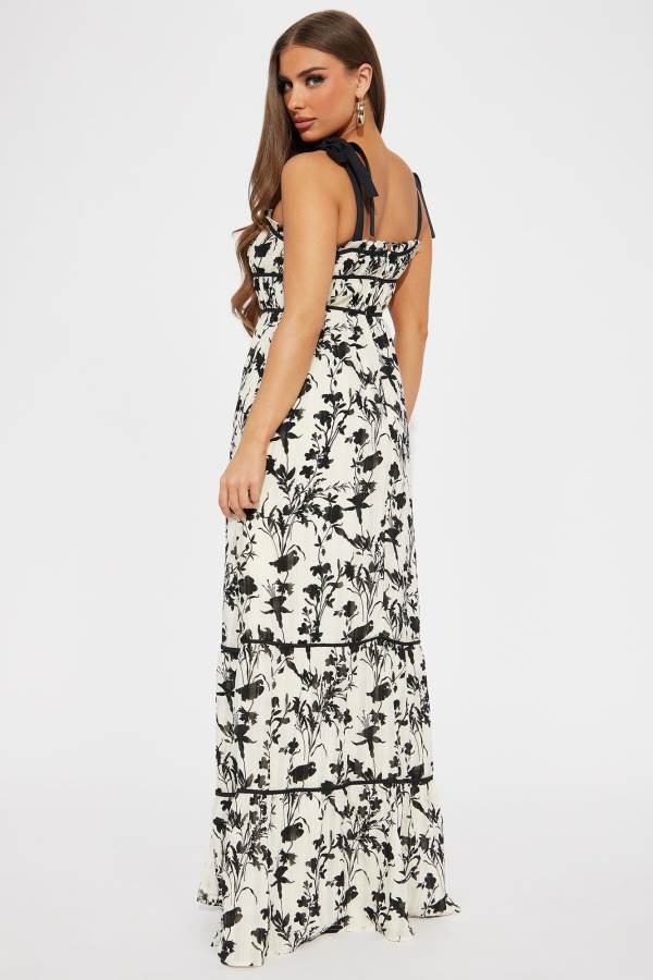 White Fashion Nova Natalie Printed Maxi Women Dress USA | 608945ZAX