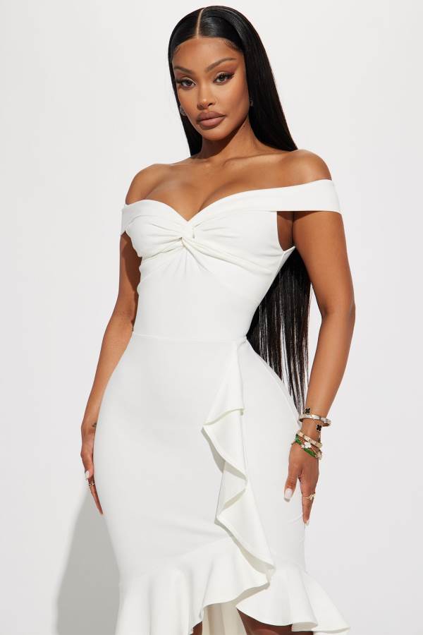 White Fashion Nova Sea Of Flames Midi Women Dress USA | 943856SDX