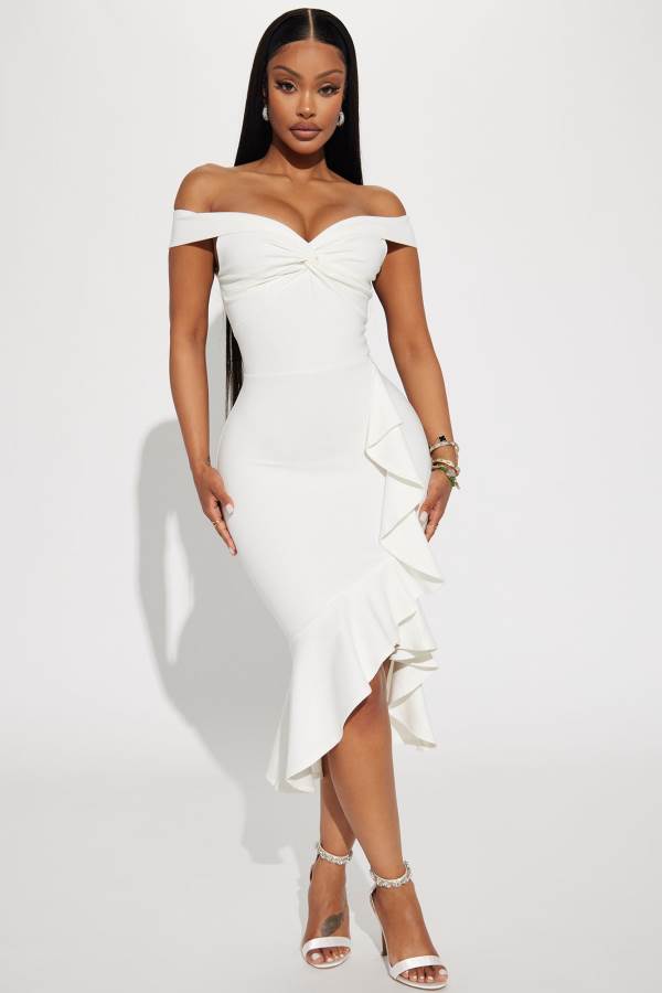 White Fashion Nova Sea Of Flames Midi Women Dress USA | 943856SDX