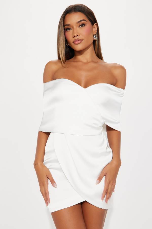 White Fashion Nova She Has Arrived Satin Mini Women Dress USA | 830621KTG