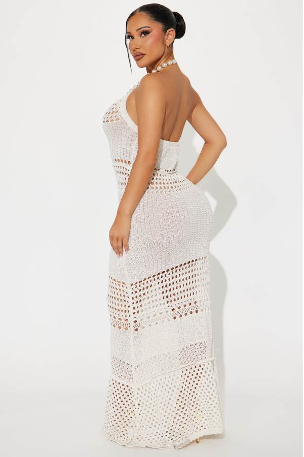 White Fashion Nova Sierra Pearl Crochet Maxi Women Dress USA | 903875GQA