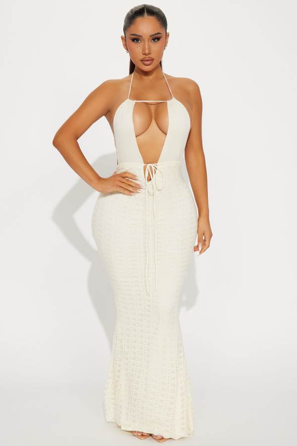 White Fashion Nova Susanna Crochet Maxi Women Dress USA | 950713RZX