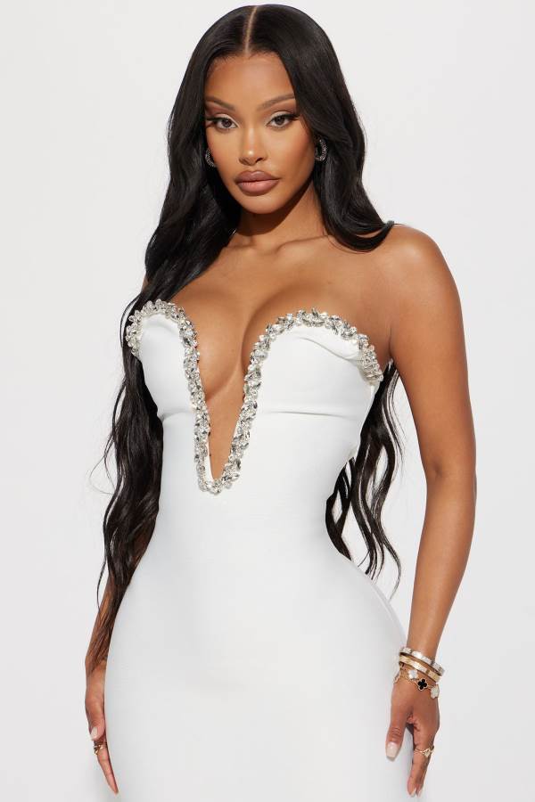 White Fashion Nova Sweetest Heart Embellished Midi Women Dress USA | 561749YHA