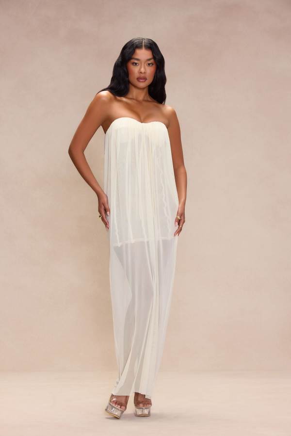 White Fashion Nova Take Notes Mesh Maxi Women Dress USA | 231670AKB