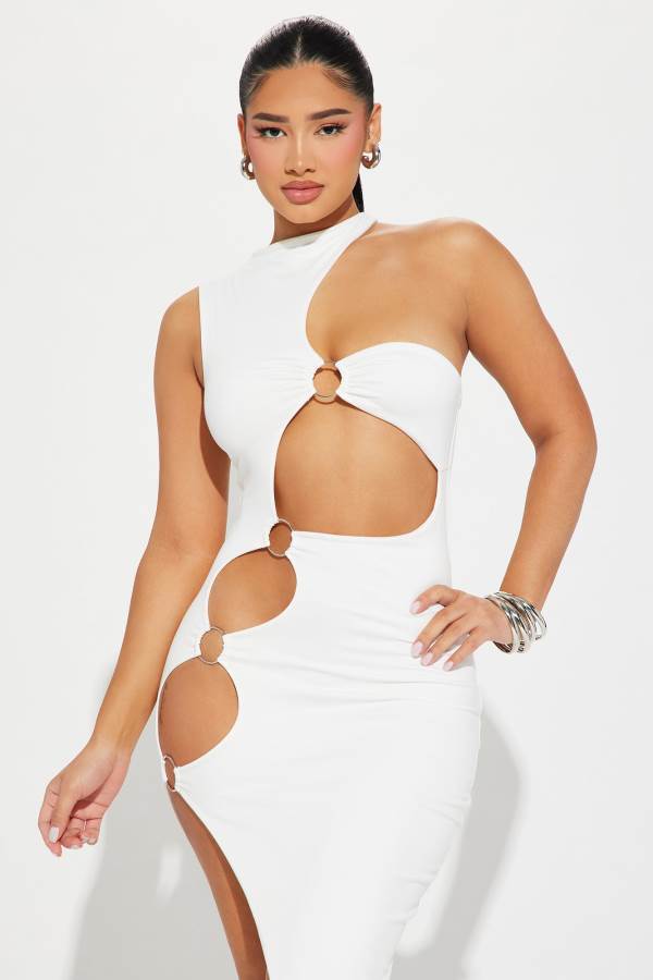 White Fashion Nova The Enchantress Cut Out Midi Women Dress USA | 352918XYS