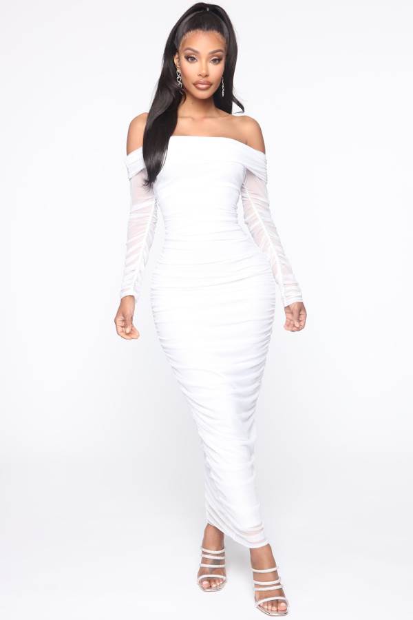 White Fashion Nova Top Trend Ruched Maxi Women Dress USA | 053146EUS