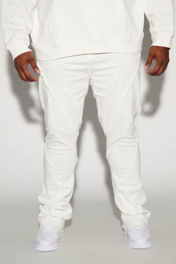 White Fashion Nova Want To Fray Stacked Skinny Flare Men Jeans USA | 816309BMC