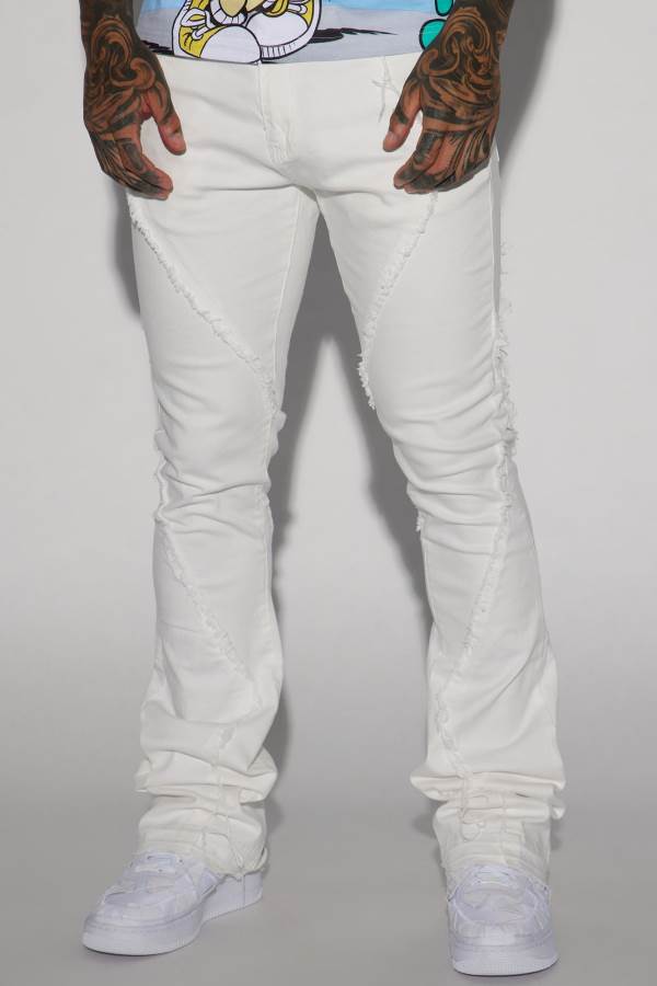 White Fashion Nova Want To Fray Stacked Skinny Flare Men Jeans USA | 816309BMC