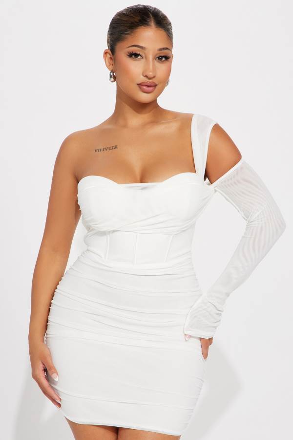 White Fashion Nova Wendy Mesh Mini Women Dress USA | 906185AKB