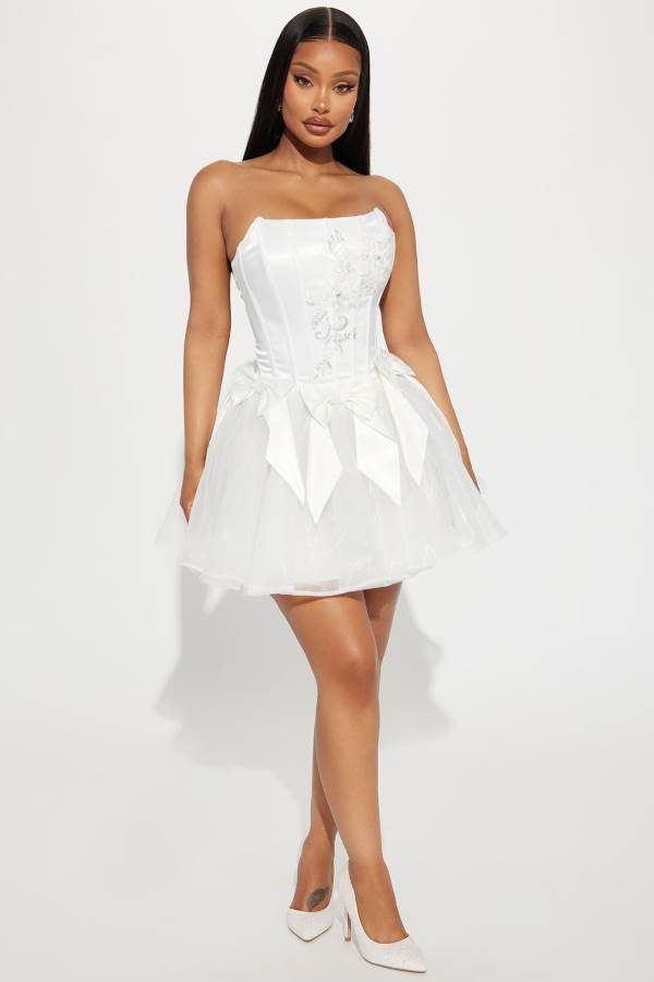 White Fashion Nova Winnie Bow Mini Women Dress USA | 519042QKA