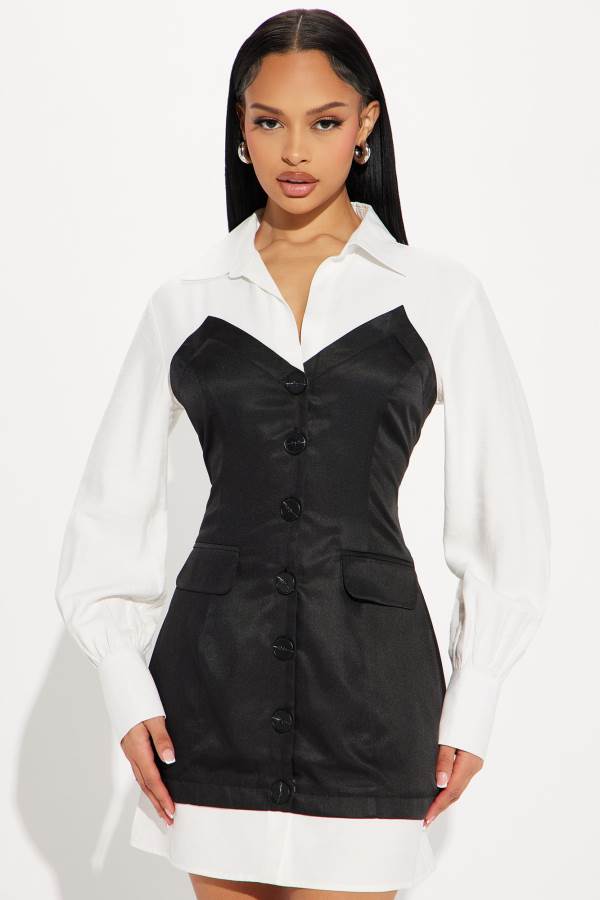 White / Black Fashion Nova Katie Blazer Mini Women Dress USA | 981364INA