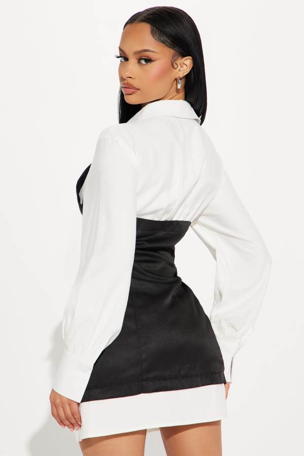 White / Black Fashion Nova Katie Blazer Mini Women Dress USA | 981364INA