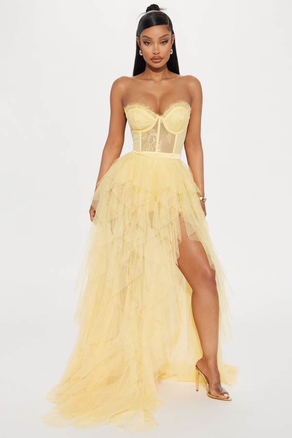 Yellow Fashion Nova Anastasia Tulle Maxi Women Dress USA | 820617ITC