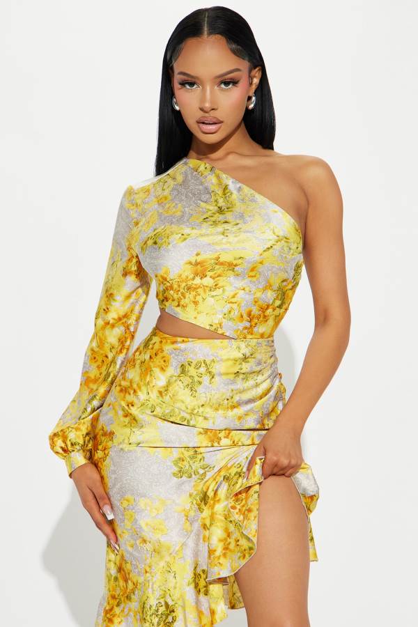 Yellow Fashion Nova Angelica Satin Midi Women Dress USA | 230195LGP