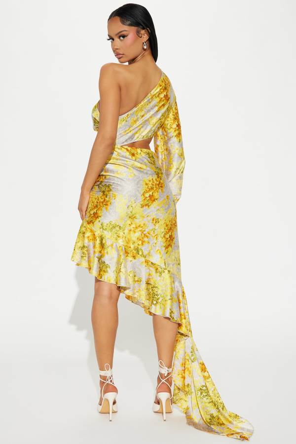 Yellow Fashion Nova Angelica Satin Midi Women Dress USA | 230195LGP