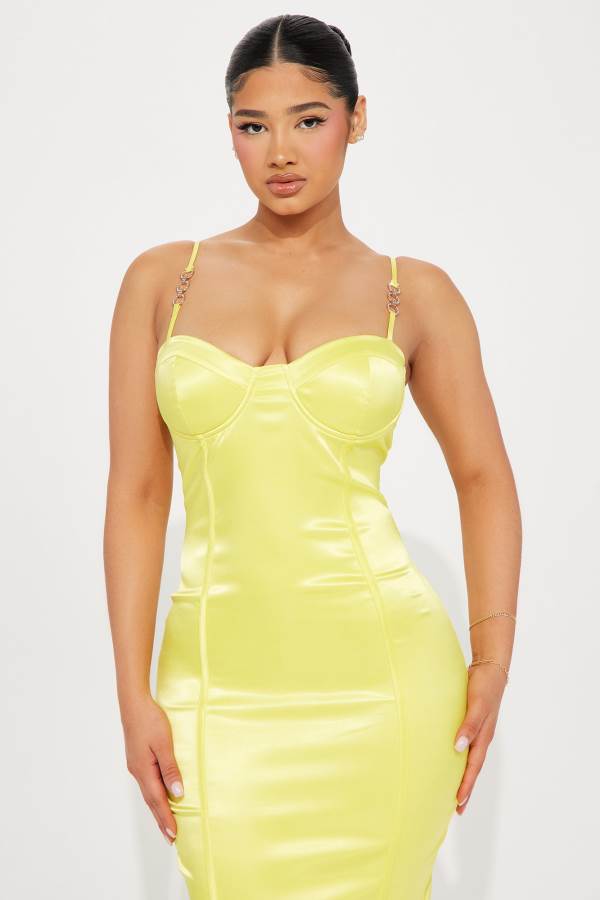 Yellow Fashion Nova Be My Darling Satin Midi Women Dress USA | 765820RSF