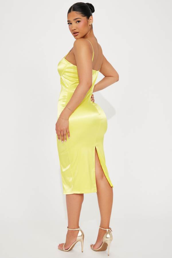 Yellow Fashion Nova Be My Darling Satin Midi Women Dress USA | 765820RSF